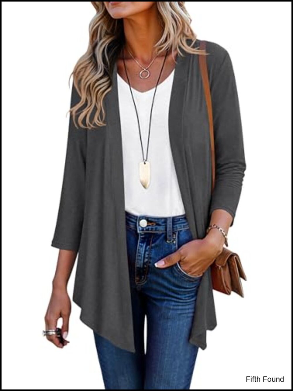 Women's Lightweight 3/4 Sleeve Open Front Cardigan Loose Fit Casual